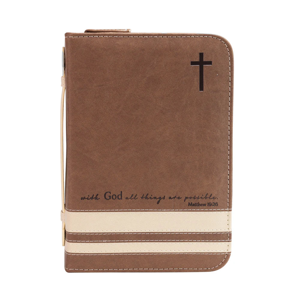 Brown/Cream Bible Cover - With God all things are possible Matthew 19:26