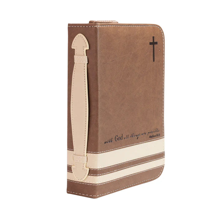 Brown/Cream Bible Cover - With God all things are possible Matthew 19:26