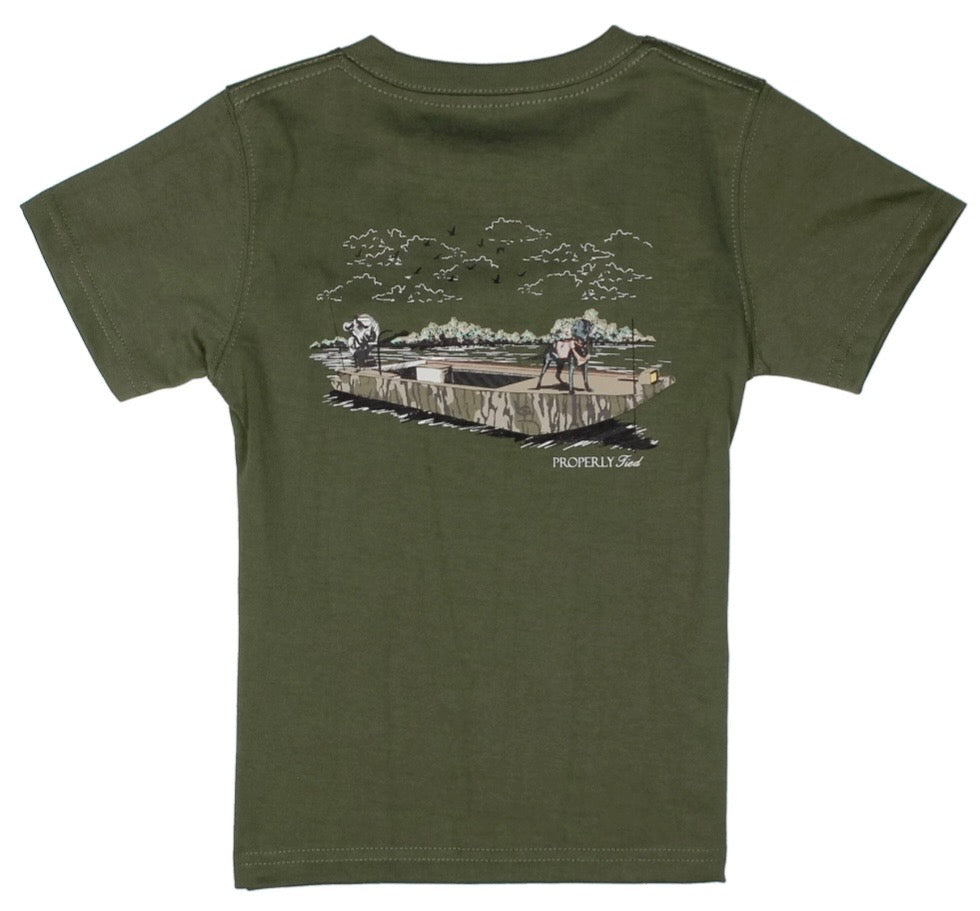 Properly Tied Boys Mossy Oak Boat Ride SS Tee - Olive