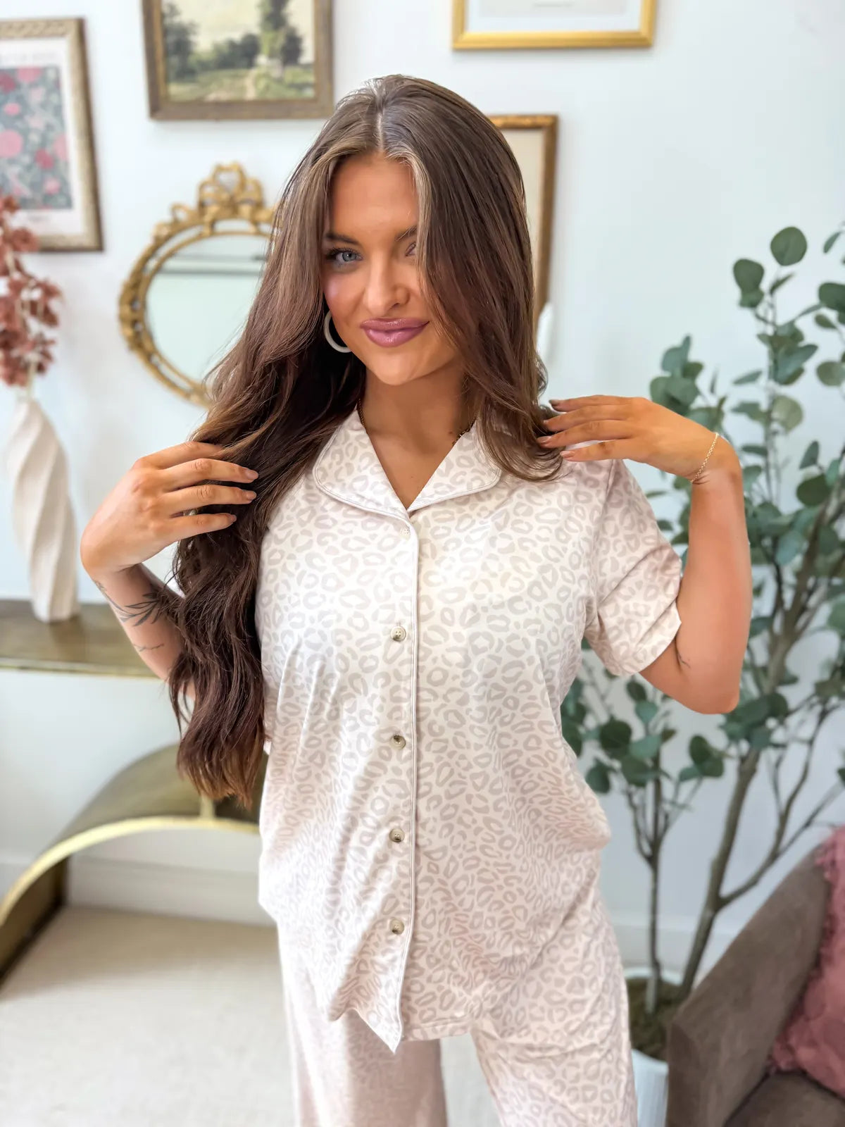 BIRDIE Short Sleeve PJ Set In Honey Leopard