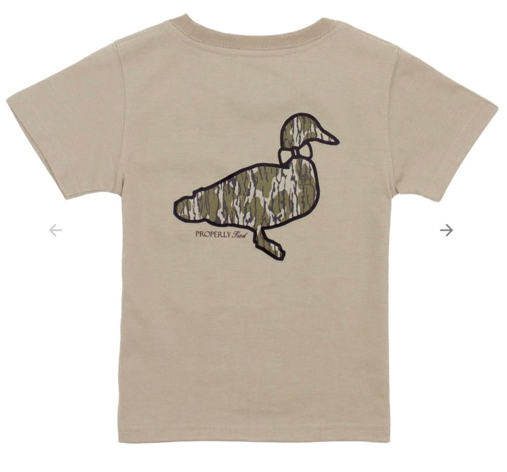 Properly Tied Boys Mossy Oak Camo Logo SS Tee - Sand