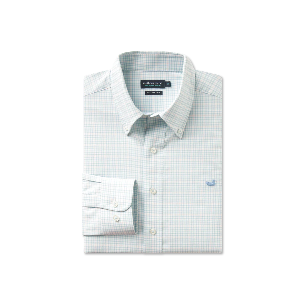 Southern Marsh Dyer Performance Gingham Dress Shirt -Light Blue & Mint