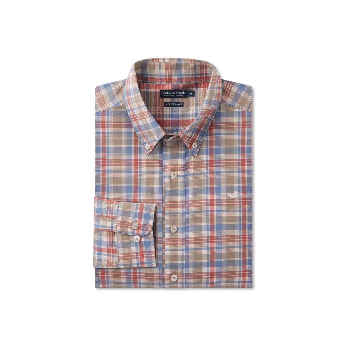 Southern Marsh Franklin Plaid Performance Dress Shirt Washed Slate/Burnt Orange Plaid