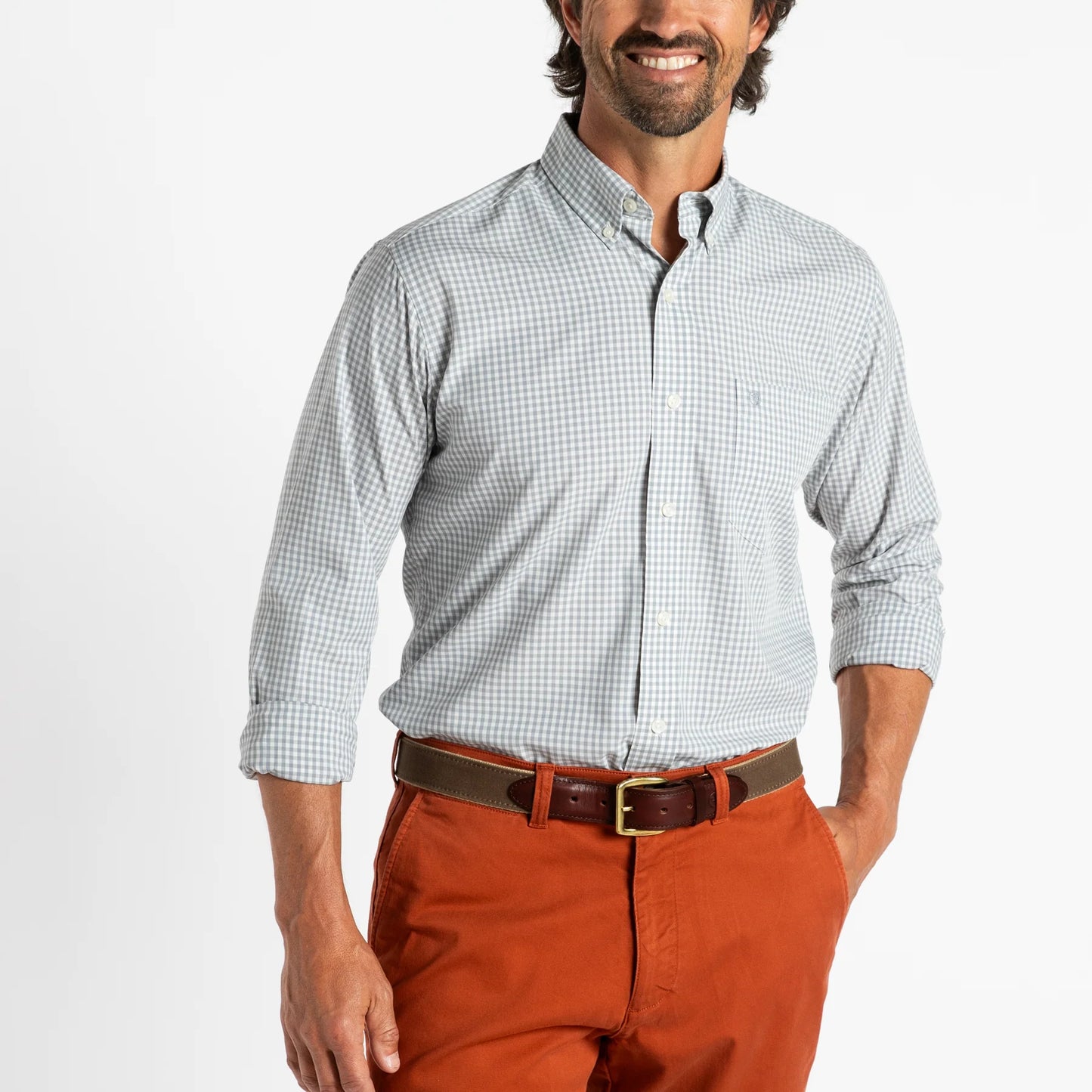 Duck Head Walton Gingham Performance LS Shirt- Ultimate Gray