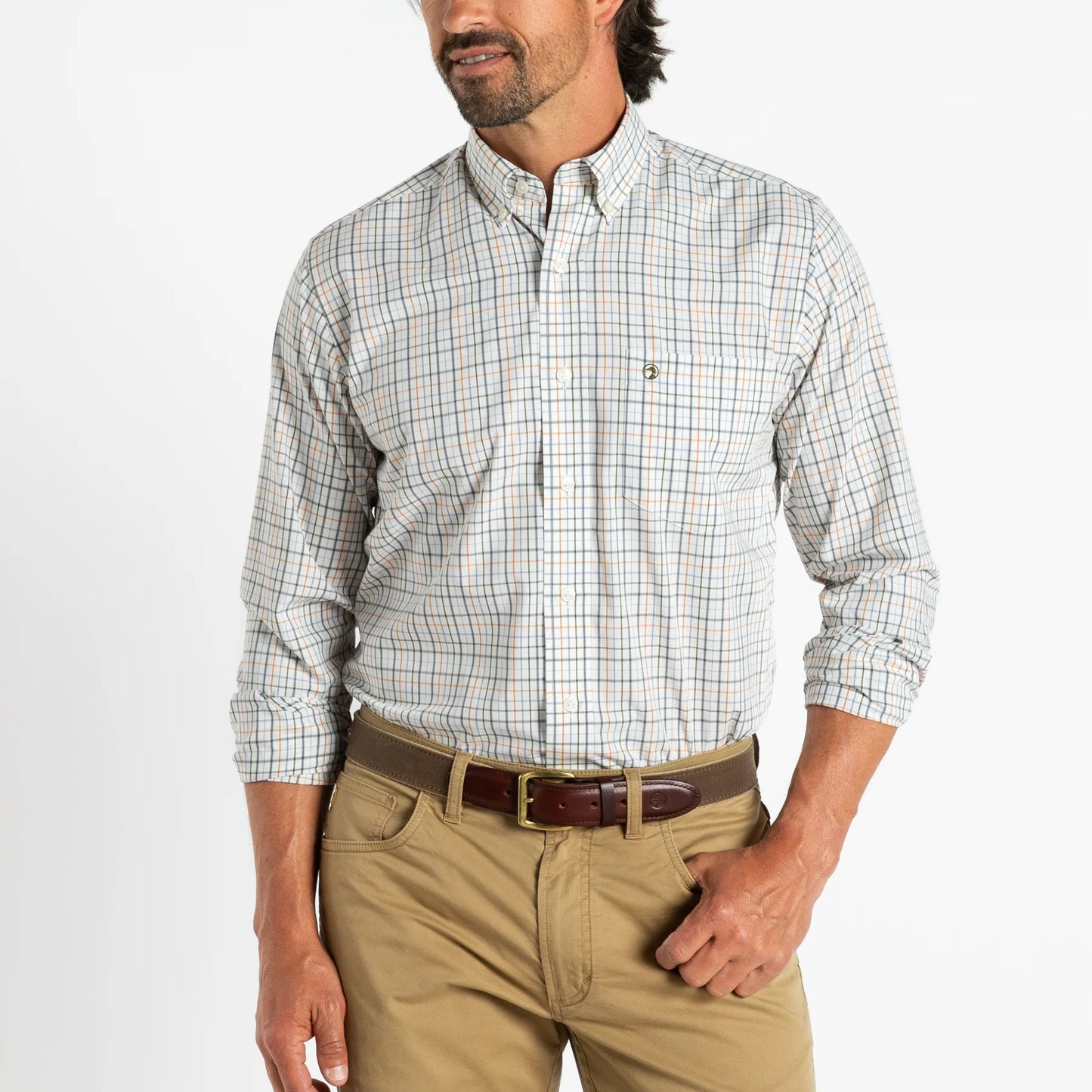 Duck Head Jenkins Plaid Performance Poplin LS Shirt- Golden Yellow