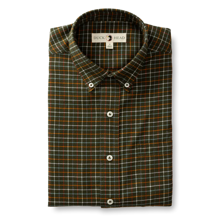 Duck Head Cotton Flannel Sport Shirt Clement Plaid - Dark Forest Green