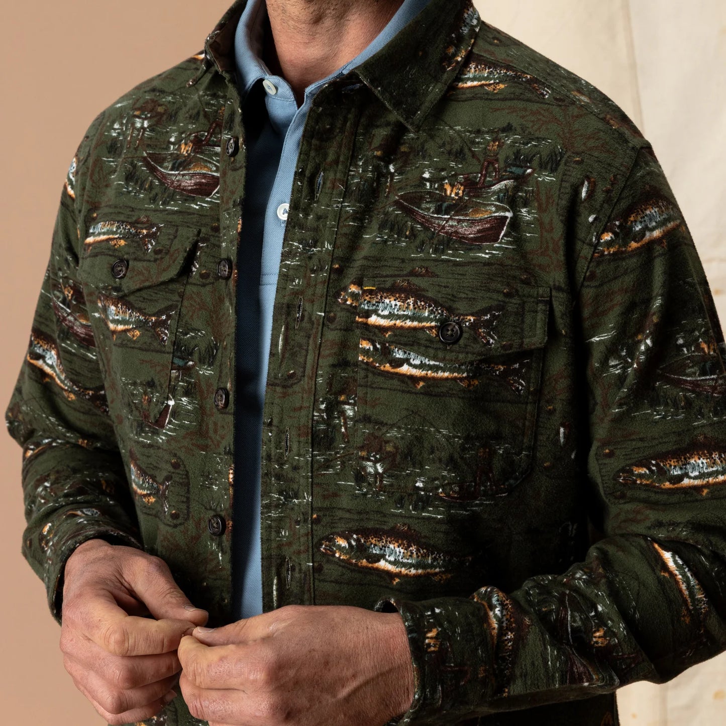 Duck Head Slater Moleskin Overshirt - Fisherman Print