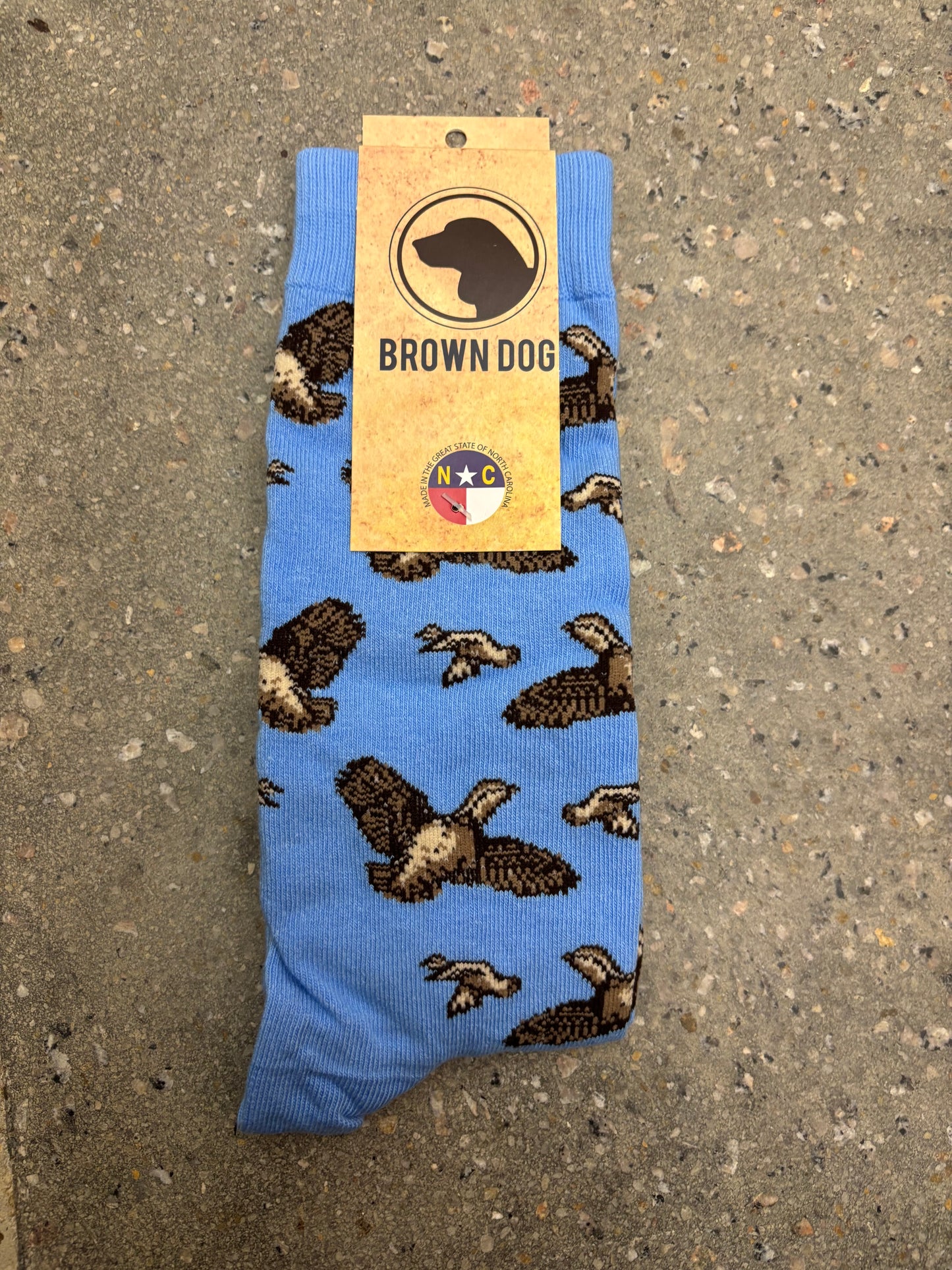Brown Dog Flying Quail Socks - Della Blue