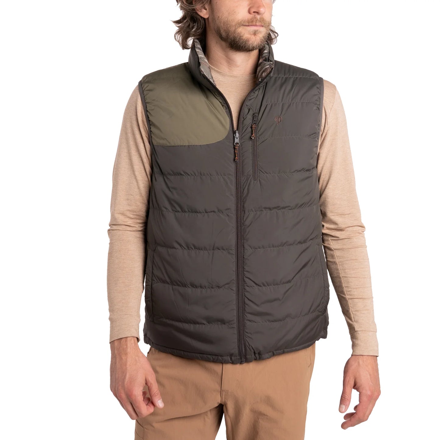 Duck Camp Dry Down Reversible Vest- Raven/ Woodland