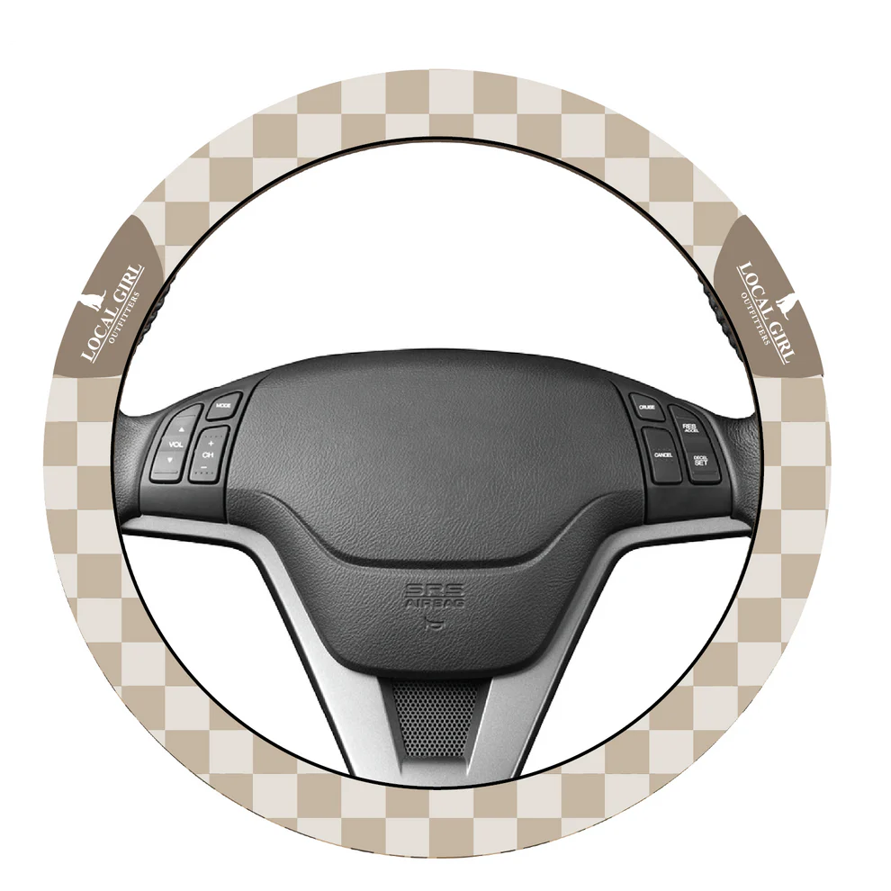 Local Girl Steering Wheel Cover - Khaki Checker