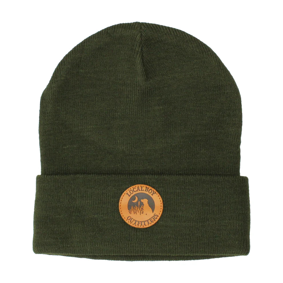Local Boy Leather Patch Beanie - Olive