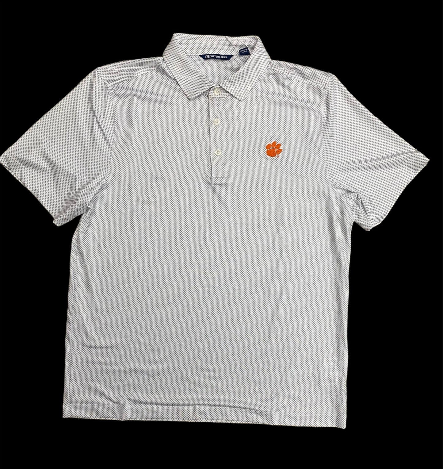 Cutter & Buck Pike Eco Symmetry Print Stretch Recycled Clemson Polo -White/Polished Grey