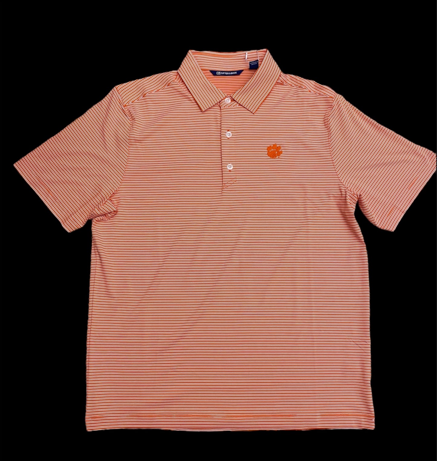 Cutter & Buck Forge Eco Double Stripe Stretch Recycled Clemson Polo - College Orange/White