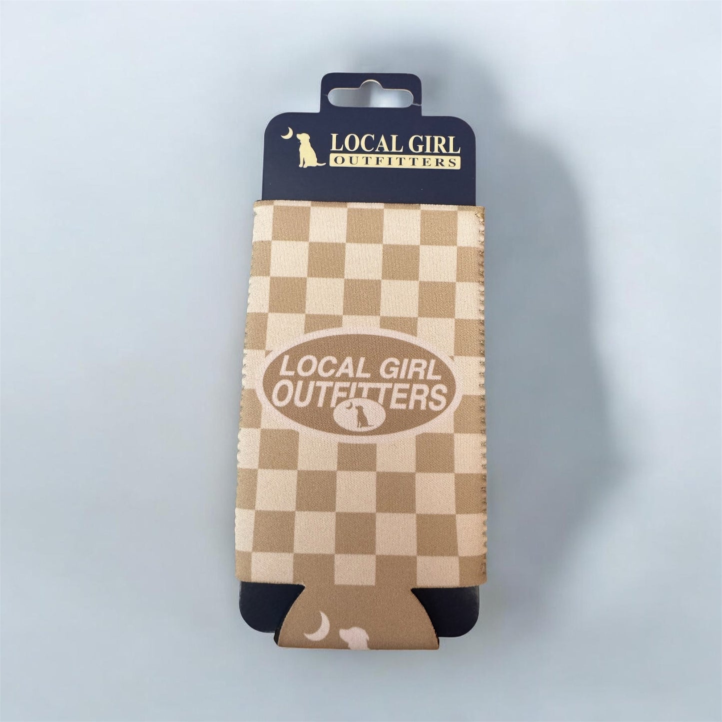Local Girl Modern Oval Slim Koozie - Khaki Checker
