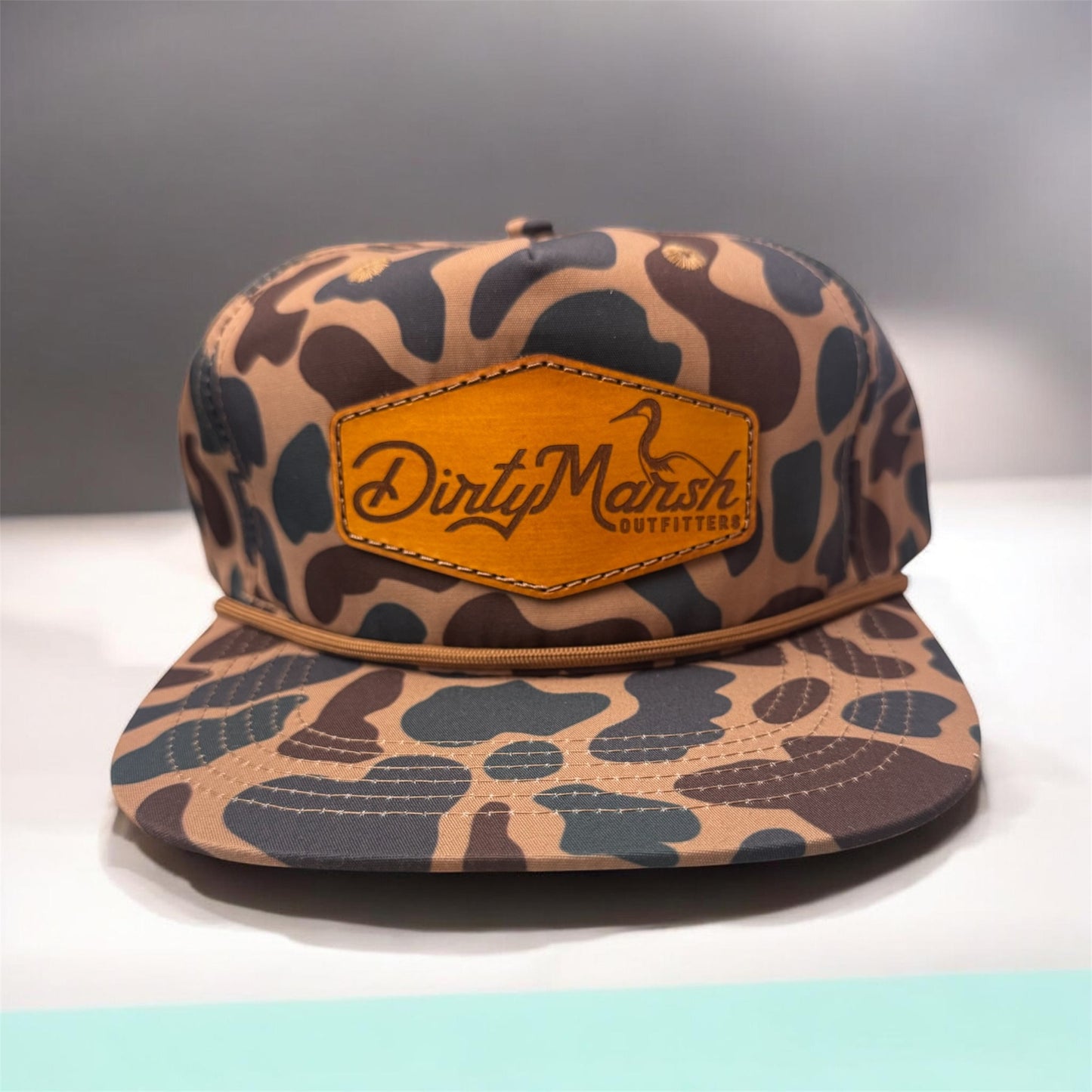 Dirty Marsh Shoreline Leather Patch Hat - Delta Core Camo