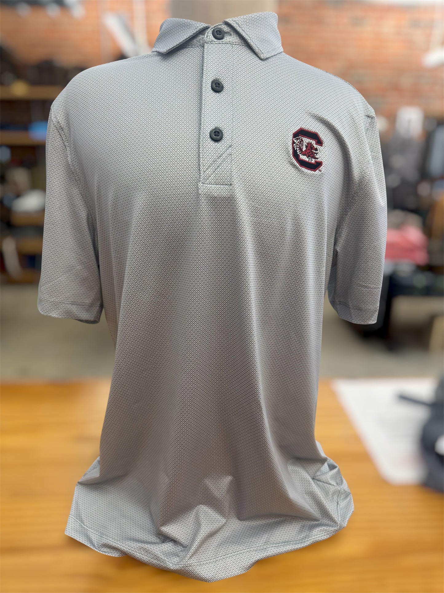 Cutter & Buck Pike Lattice Print Polo Grey Gamecocks