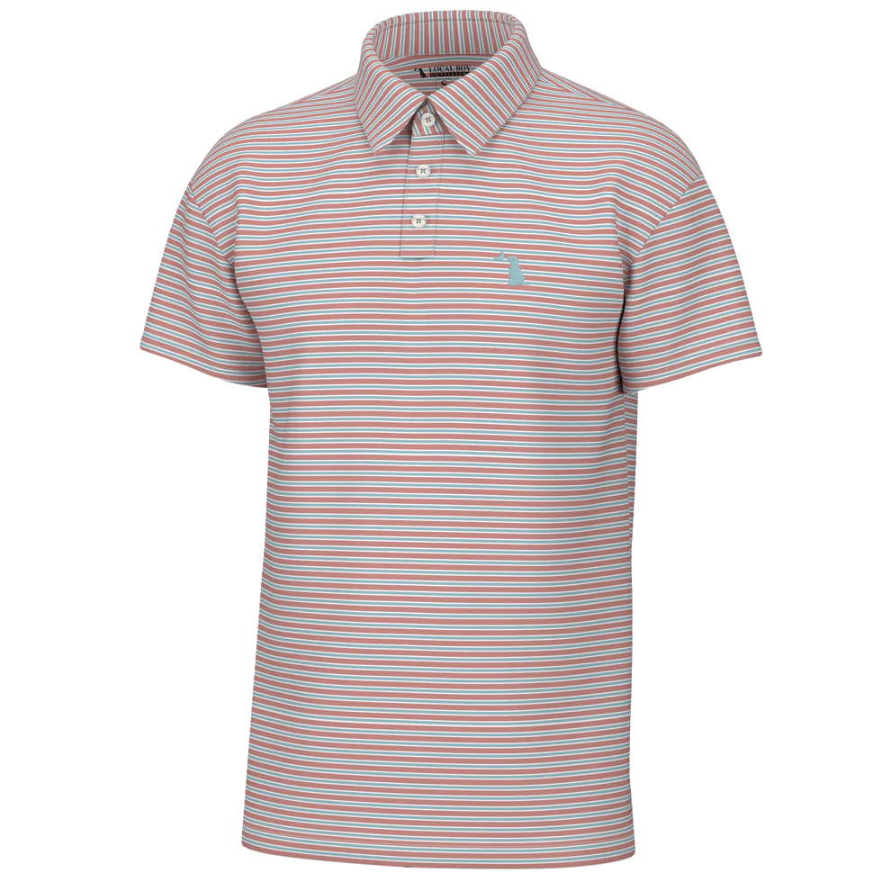 Local Boy Surfside Polo - Salmon/Light Blue/White