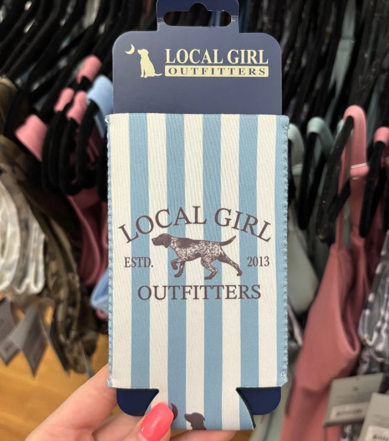 Local Girl Classic Spotter Slim Koozie - Baby Blue/White Stripes
