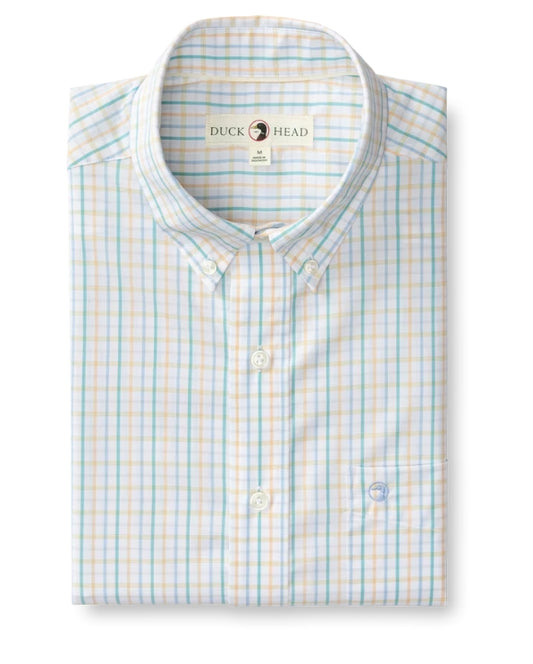 Duck Head Performance Poplin Sport Shirt Gaston Plaid - Faded Peach