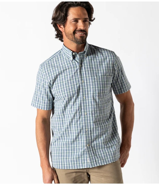 Duck Head Performance Poplin Sport Shirt Cobble Plaid - Shadow Green