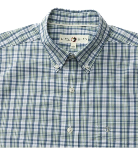 Duck Head Performance Poplin Sport Shirt Cobble Plaid - Shadow Green
