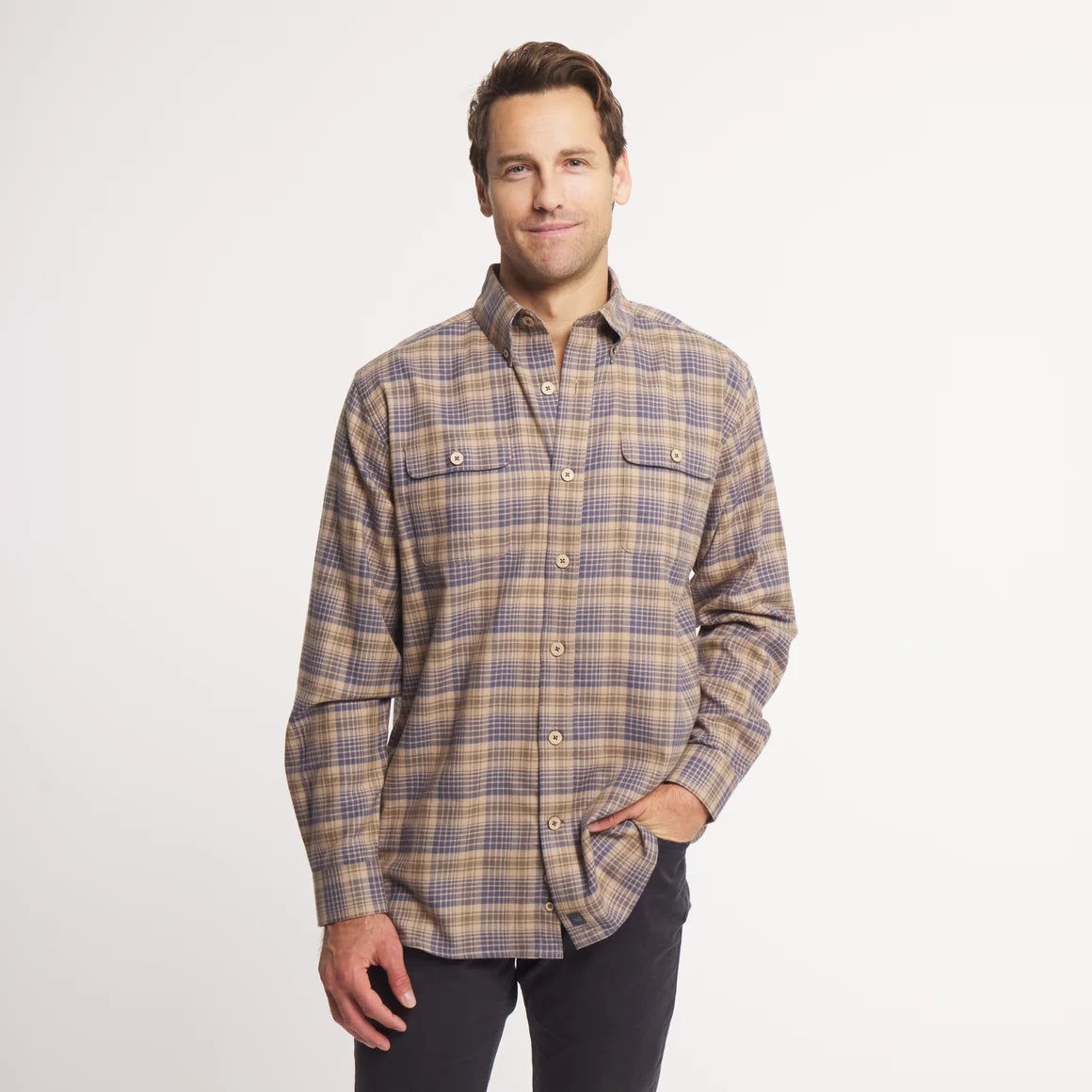 Southern Marsh Myrtle Plaid Flannel Tee Burnt Taupe & Slate Flannel