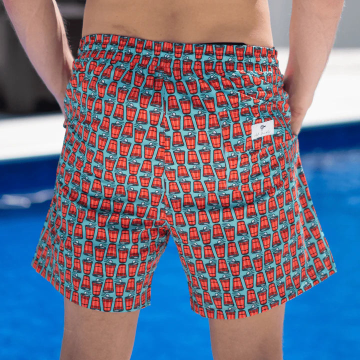 Old South Lined Swim Trunks Solo Cup - Seafoam