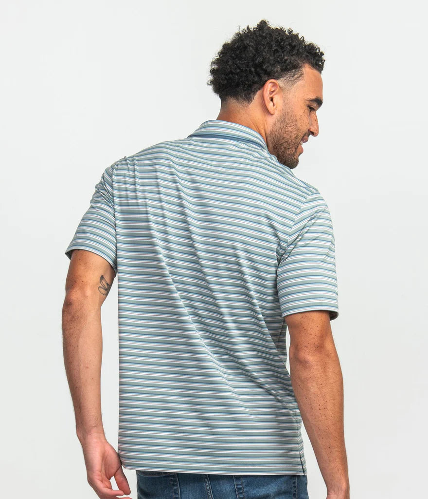 Southern Shirt Co. Hillsboro Stripe Polo- Foggy Bay