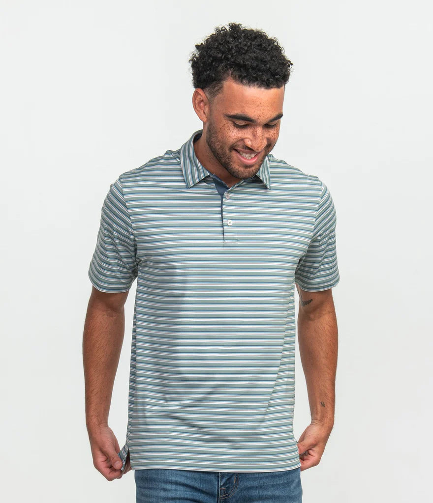 Southern Shirt Co. Hillsboro Stripe Polo- Foggy Bay
