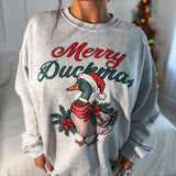 BIRDIE Merry Duckmas Graphic Crewneck On Ash gray