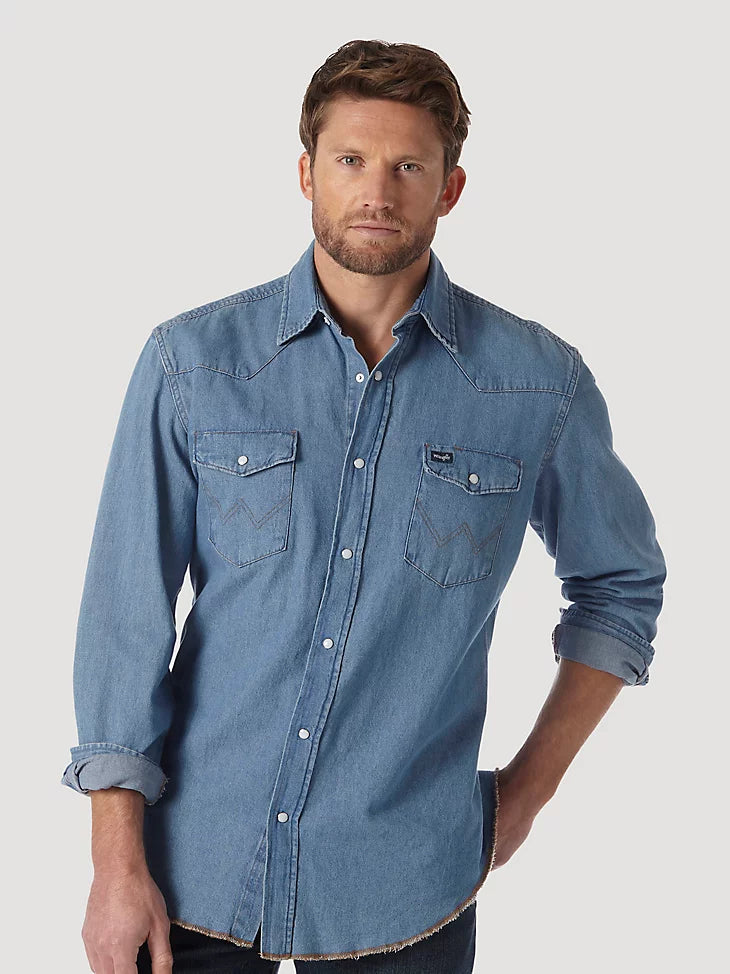 Wrangler Cowboy Cut L/S Western Denim Snap Work Shirt