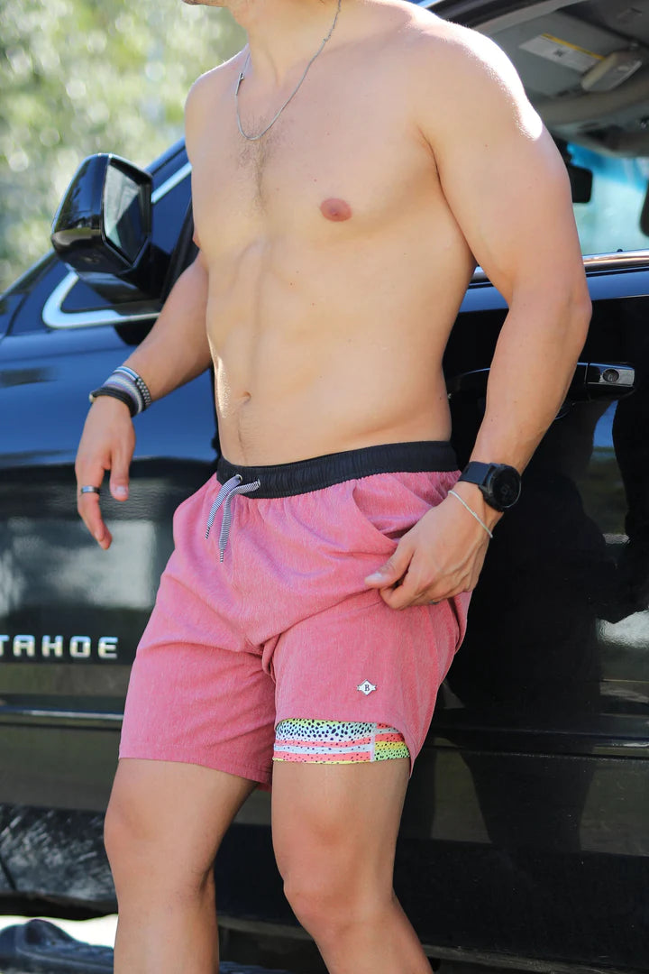 Burlebo Athletic Shorts Heather Cardinal Red- Rainbow Trout Liner