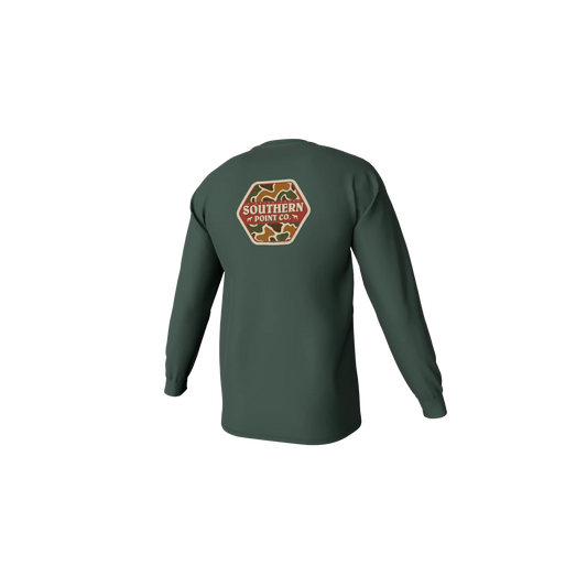 Southern Point Camo Logo L/S Pocket Tee - Duck Green