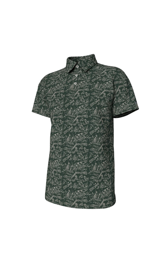 Southern Point Pointer Pattern Performance Polo -Duck Green