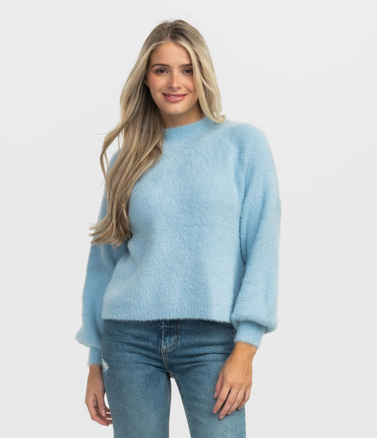 SSCO Feather Knit Mockneck Sweater - Crystal Lake