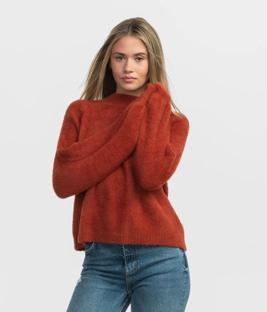 SSCO Feather Knit Mockneck Sweater - Burnt Henna