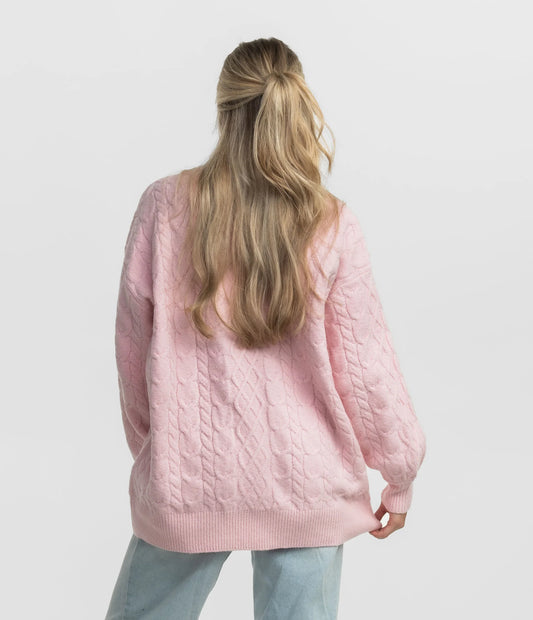 SSCO Comfy Cozy Cable Sweater - Pink Mist