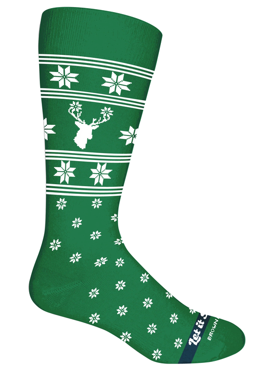 Brown Dog Let it Snow Socks- Jolly Green