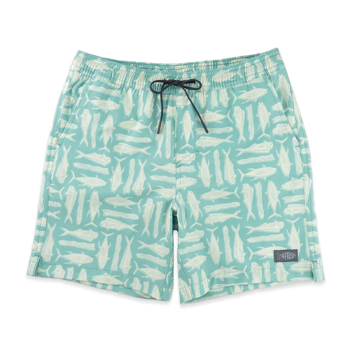 Aftco Youth Strike Printed Swim Shorts - Pastel Turquoise