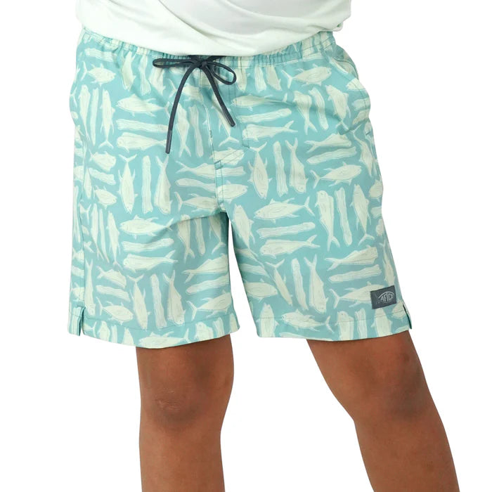 Aftco Youth Strike Printed Swim Shorts - Pastel Turquoise