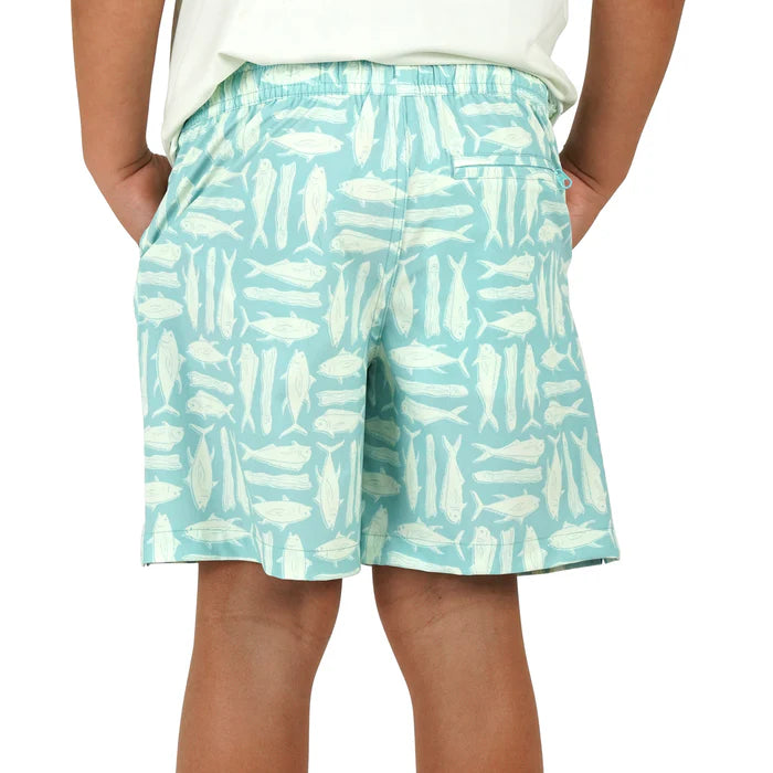 Aftco Youth Strike Printed Swim Shorts - Pastel Turquoise