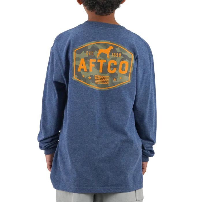 AFTCO Youth Best Friend LS Shirt- Navy Heather
