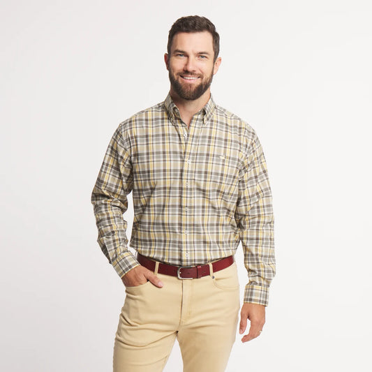 Southern Marsh Franklin Plaid Performance Dress Shirt Stone Brown/Field Khaki