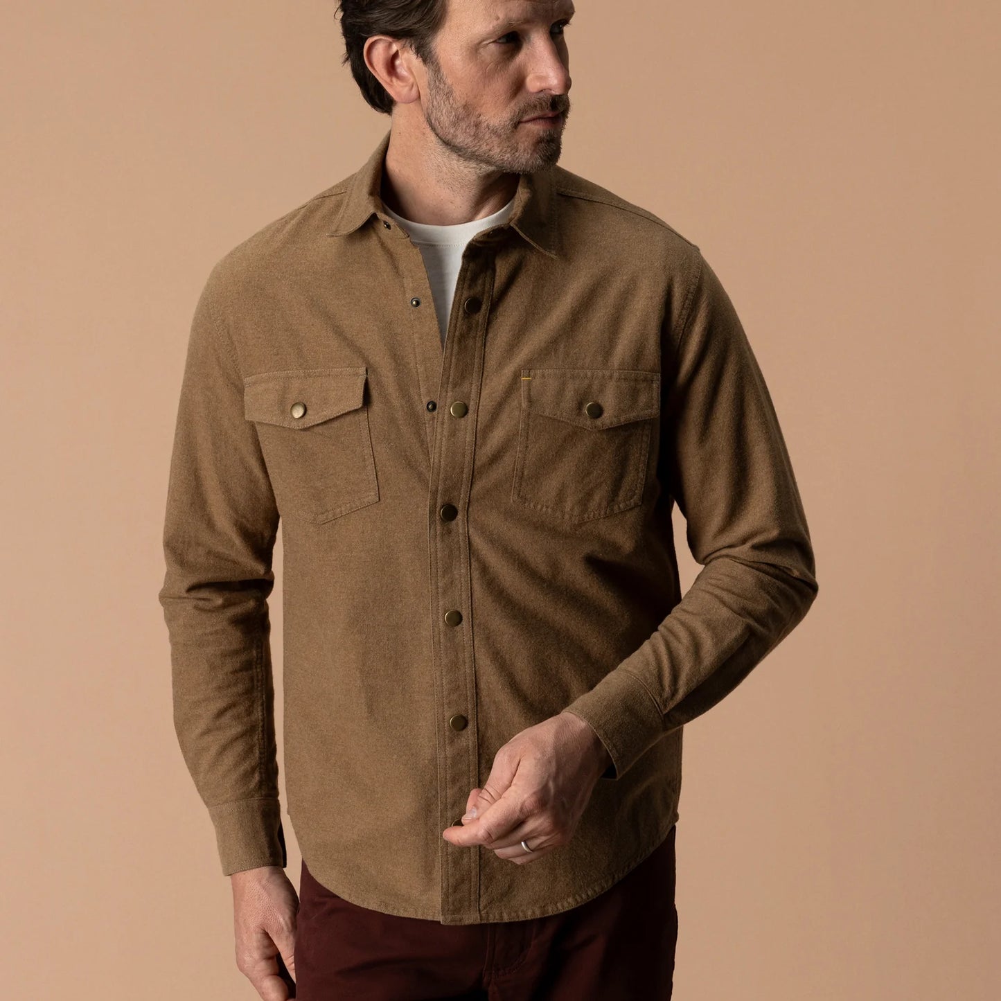 Duck Head Brushed Canvas Snap Shirt Pyne Solid - Bronze Brown