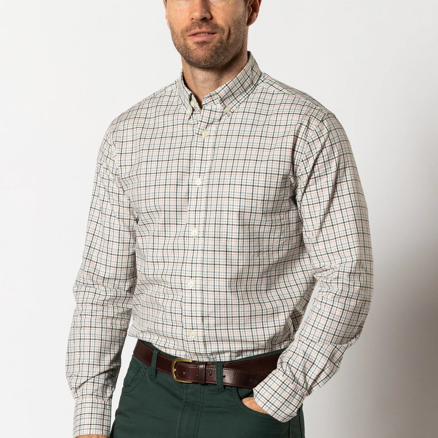 Duck Head Cotton Twill Sport Shirt Cooper Plaid - Emerald Green