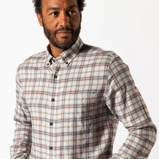 Duck Head Cotton Flannel Sport Shirt Malcolm Plaid - Grey Heather