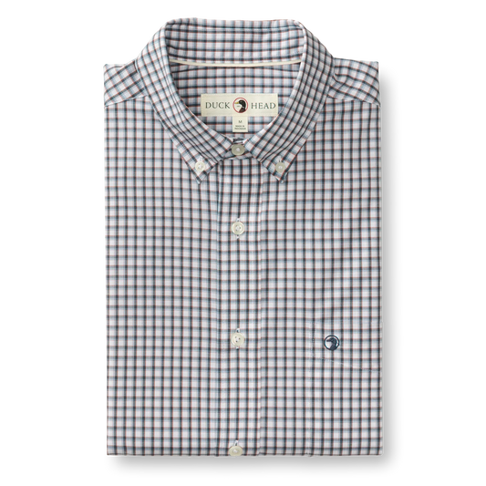 Duck Head Performance Poplin Sport Shirt Bryant Plaid Orion Blue