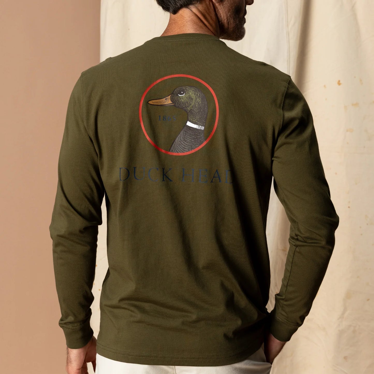 Duck Head Logo Long Sleeve TShirt Dark Olive