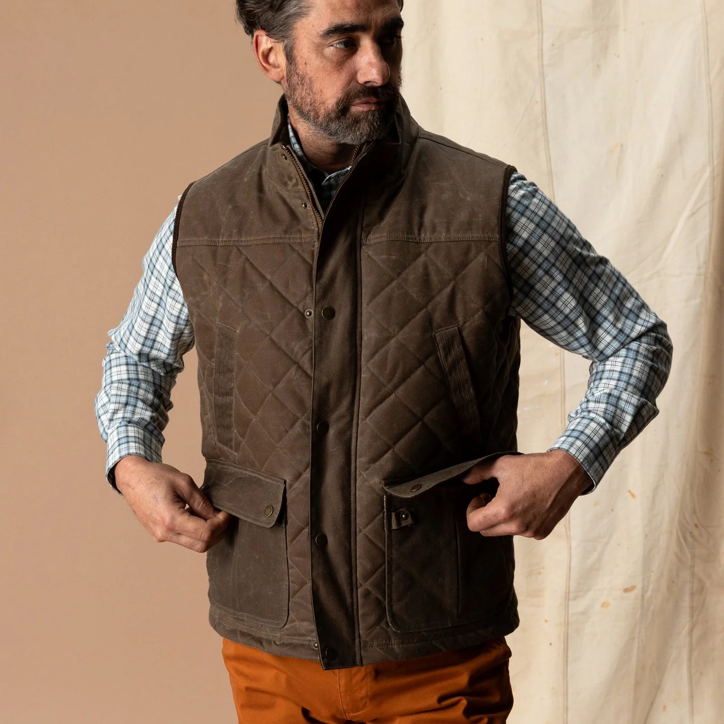 Duck Head Waxed Duck Canvas Quilted Vest -Dark Oak