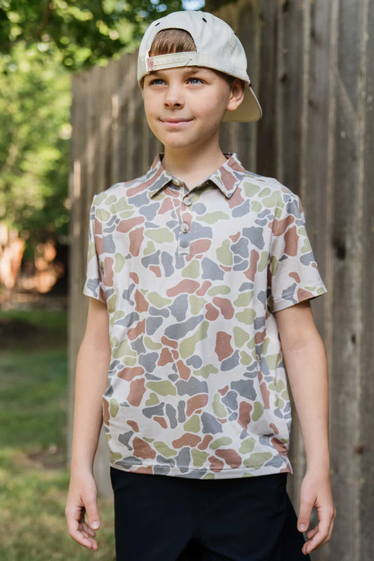 Burlebo Youth Performance Polo- Driftwoood Camo